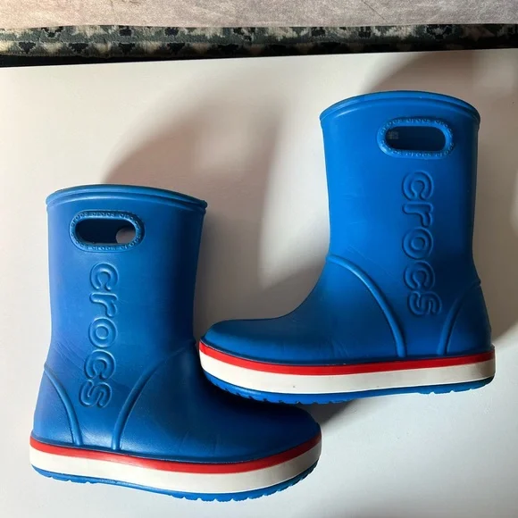 CROCS Kids Blue and Red Rain Boots - Picture 2 of 7